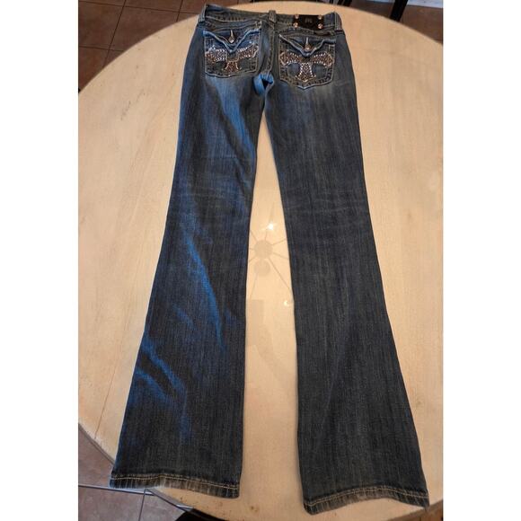 Miss Me Women's Boot Denim Jeans Cross Embellished Y2K Grunge SZ 29 Flap Pockets - Picture 3 of 10